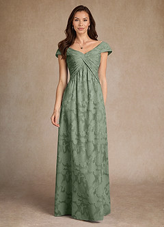 Azazie Myrtle Mother of the Bride Dresses Matcha A-Line Pleated Floral Burnout Dress image1