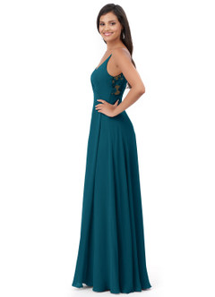 Azazie Lennon Vestidos de damas de honor Vestido de Azul Tinta de Gasa de Corte en A con Encaje image3