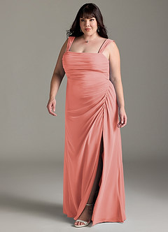 Azazie Jesaphine Bridesmaid Dresses Coral Sheath Bow Chiffon Dress image12