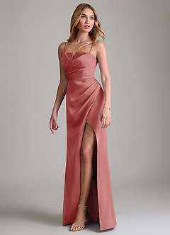 Azazie Danelle Bridesmaid Dresses Antique Rose Sheath Pleated Stretch Satin Dress image4