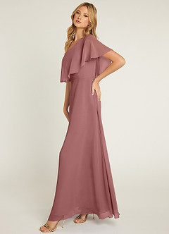 Azazie Lizzy Bridesmaid Dresses Desert Rose A-Line One Shoulder Chiffon Dress image4