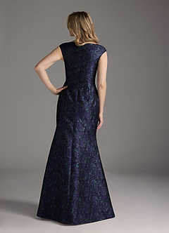 Azazie Elanor Dark Navy Mermaid Pleated Jacquard 1 Dress | Azazie