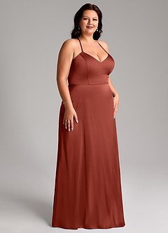Azazie Mei Bridesmaid Dresses Terracotta A-Line V-Neck Stretch Satin Dress image10
