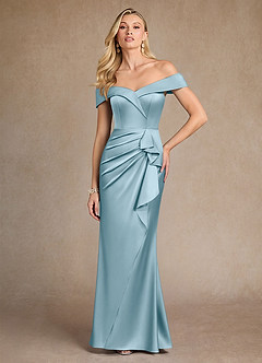 Azazie Laredo vestidos de madre de la novia Vestido de Azul Malhumorado de Satén Elástico de Sirena con Vestidos sin tirantes image3