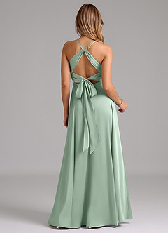 Azazie Evalleen Bridesmaid Dresses Agave A-Line Pleated Stretch Satin Dress image6