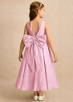 Azazie Goldie Flower Girl Dresses Powder Pink A-Line Pleated Floral Jacquard Dress image1