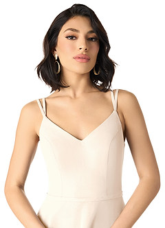 Azazie Janine Brautjungfernkleider A-Linie V-Hals Chiffon Kleid Alabaster Weiß image3
