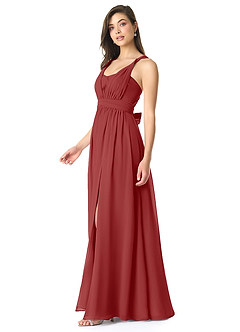 Azazie Olani Bridesmaid Dresses Rust A-Line Off the Shoulder Chiffon Convertible Dress image4
