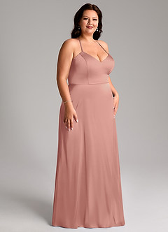 Azazie Mei Bridesmaid Dresses Rosette A-Line V-Neck Stretch Satin Dress image10