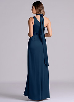 Azazie Phaedra 신부 들러리 드레스 A라인 한쪽 어깨 스트레치 새틴 바닥 길이 드레스 image7