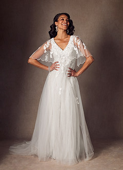 Azazie Renesmee Vestidos de novia Vestido de Diamante Blanco de Tul de Corte en A con Lentejuela image7