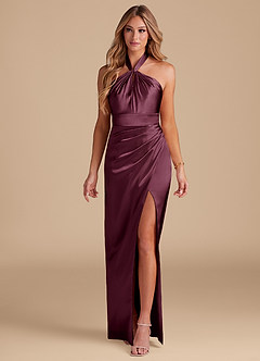 Azazie Zaya Bridesmaid Dresses Cabernet Sheath Pleated Metallic Satin Dress image3