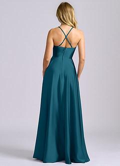 Azazie Truce Bridesmaid Dresses Ink Blue A-Line Stretch Satin Dress image2