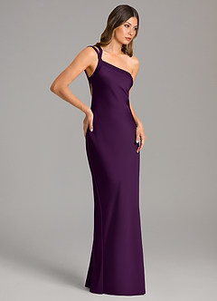 Azazie Monroe Bridesmaid Dresses Grape Mermaid One Shoulder Stretch Satin Dress image5