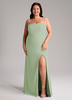 Azazie Leonis Jurken voor bruidsmeisjes Converteerbaar Jurk van Chiffon met Kolom Strapless Stoffige Salie image9