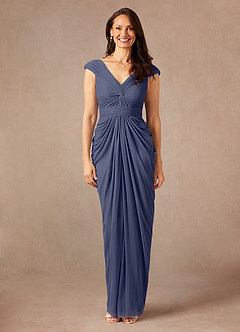 Azazie Lisolette Mother of the Bride Dresses Stormy Sheath Pleated Mesh Dress image1