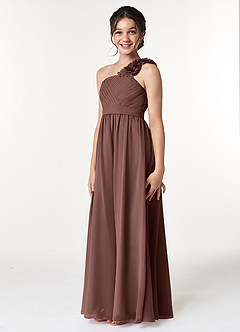 Azazie Flower Junior Espresso A-Line Pleated Chiffon Dress image4