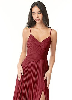 Azazie Vini Bridesmaid Dresses Pomegranate A-Line V-Neck Pleated Chiffon Dress image6