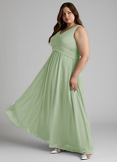 Azazie Flora Bridesmaid Dresses Dusty Sage A-Line Pleated Chiffon Dress image12