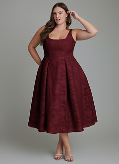 Azazie Amalie Bridesmaid Dresses Cabernet A-Line Pleated Floral Burnout Dress image9