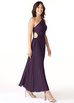 Azazie Kirra Bridesmaid Dresses Plum A-Line One Shoulder Chiffon Dress image3
