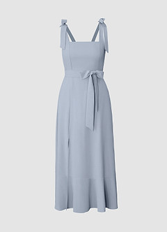 Love Of Romance French Blue Tie-Straps Ruffled Midi Dress image5