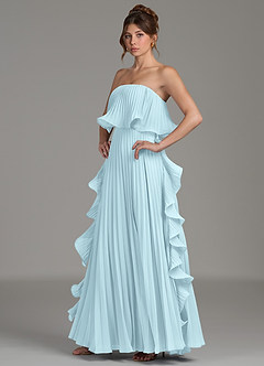 Azazie Alexia Bridesmaid Dresses Cloud Blue A-Line Ruched Chiffon Dress image3