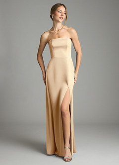 Azazie Wren Bridesmaid Dresses Champagne A-Line Strapless Stretch Satin Convertible Dress image2