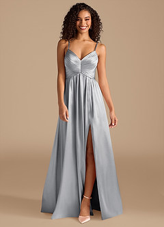 Azazie Alia Bridesmaid Dresses Silver A-Line Pleated Metallic Satin Dress image8