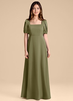 Azazie Briar Junior Pistachio A-Line Bow Stretch Satin Dress image7