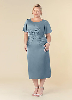 Azazie Everlyn Mère de la mariée Robes Robe Fourreau en Satin extensible Plissée Bleu Poussiéreux image7