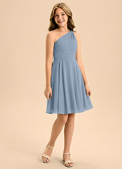 Azazie Charlize Junior Linia A Pofałdowany Szyfon Mini Młodsza druhna Sukienka image3