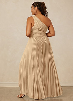 Christian Siriano Bridal for Azazie 1008 Robes de demoiselle d'honneur Robe Trapèze en Satin extensible Ue épaule Champagne image14
