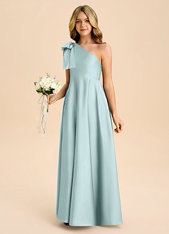 Azazie Penguin Junior Abito A-Line in Raso Elasticizzato Fiocco Sea Glass image5