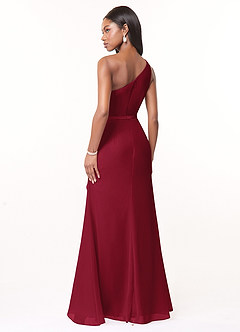 Azazie Liza Bridesmaid Dresses Burgundy Mermaid One Shoulder Chiffon Dress image4
