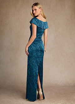 Azazie Kenosha Mother of the Bride Dresses Navy Black Sheath Off the Shoulder Floral Jacquard Dress image3