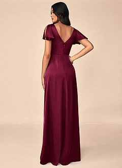 Azazie Soren Bridesmaid Dresses Burgundy A-Line Pleated Stretch Satin Dress image5