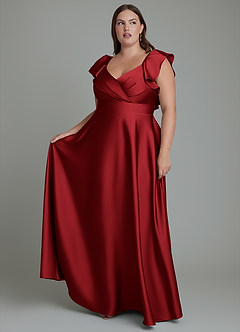 Azazie Leilani Robes de demoiselle d'honneur Robe Trapèze en Satin extensible Drapé Écarlate image10