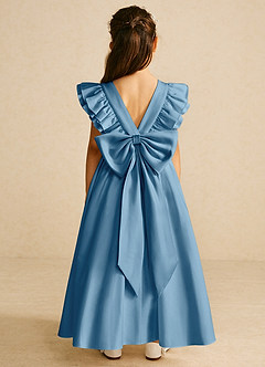 Azazie Piglette Flower Girl Dresses Steel Blue A-Line Bow Matte Satin Dress image1