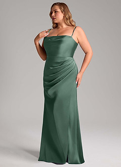 Azazie Leonis Bridesmaid Dresses Eucalyptus Mermaid Pleated Stretch Satin Convertible Dress image12