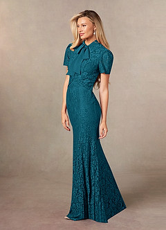 Azazie Carleannia Mère de la mariée Robes Robe Sirène en Mousseline de soie Dentelle Bleu Encre image2