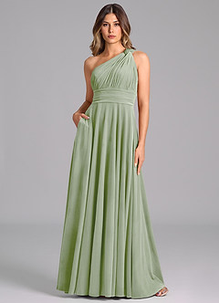 Azazie Charlize Vestidos de damas de honor Vestido de Salvia Polvorienta de terciopelo de Corte en A con Hombro unilateral image1