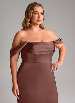Azazie Saige Vestidos de damas de honor Vestido de Expresado de Satén Elástico de Corte Recto con Vestidos sin tirantes image14