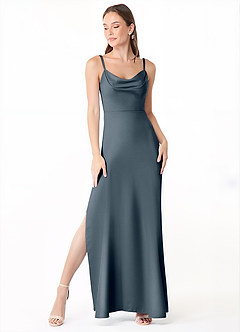 Azazie Alaija Bridesmaid Dresses Twilight Mermaid Side Slit Stretch Satin Dress image2