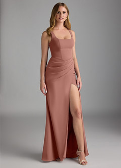 Azazie Mero Brautjungfernkleider Etui Plissee Chiffon Kleid Zedernrose image1