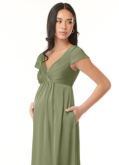 Azazie Allessia vestidos de dama de honor de maternidad Vestido Línea A Plisado Largo hasta el suelo Satén Elástico image6