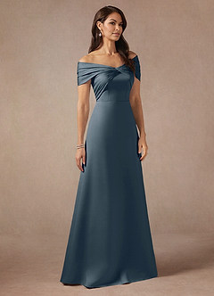 Azazie Amelia Mother of the Bride Dresses Twilight A-Line Off the Shoulder Stretch Satin Dress image4