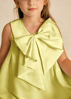 Azazie Zoey Blumenmädchenkleider A-Linie Schleifen Matte Satin Kleid Zitronensorbet image2