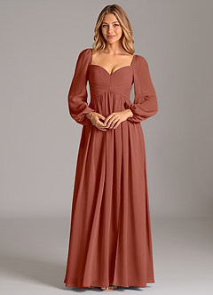 Azazie Alia Bridesmaid Dresses Auburn A-Line Long Sleeve Chiffon Dress image6