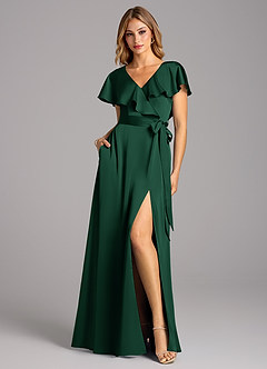 Azazie Lainey Vestidos de damas de honor Vestido de Verde Oscuro de Satén Elástico de Corte en A con Con bolsillos image3